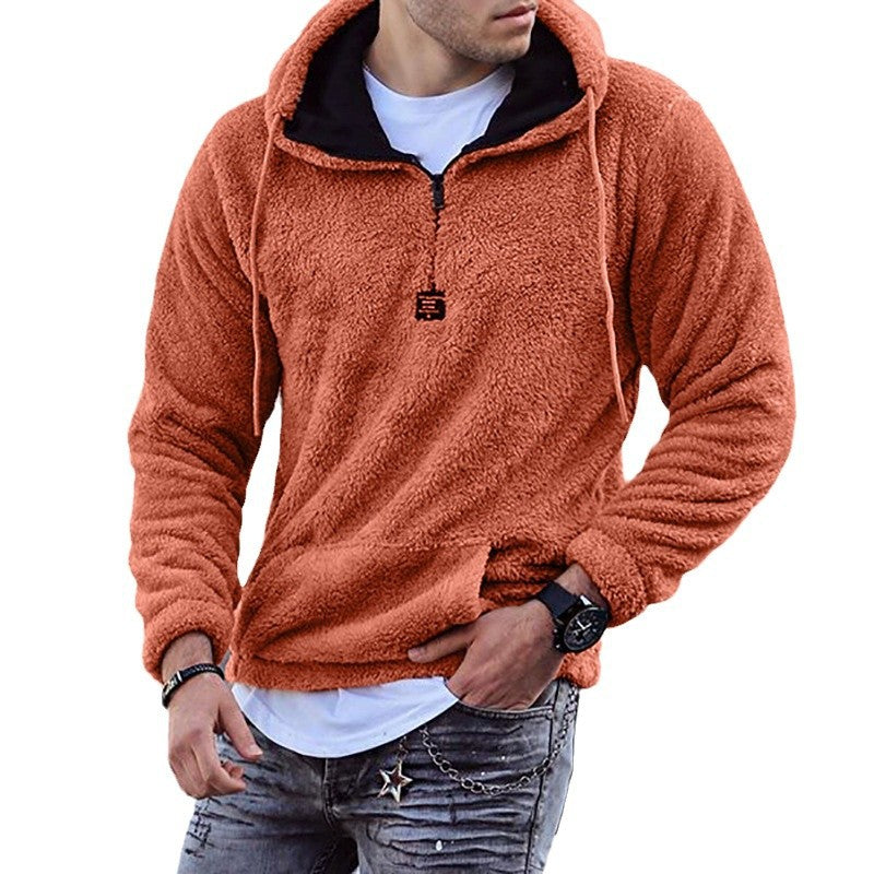 Herren Kuscheliger Teddy-Fleece-Hoodie mit Halbreißverschluss und Kängurutasche Echoarchiv