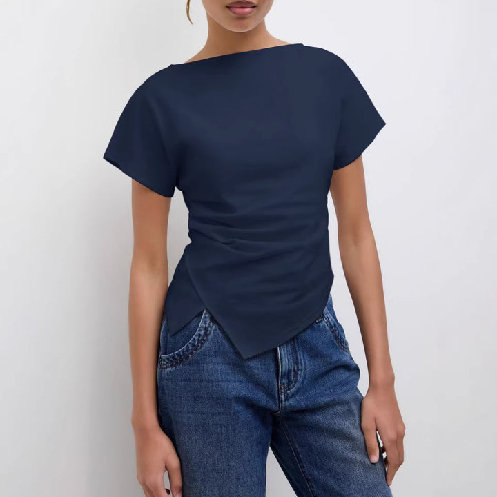 Damen Cropped T-Shirt mit asymmetrischem Schnitt und dekorativem Drapierungseffekt Echo Archiv