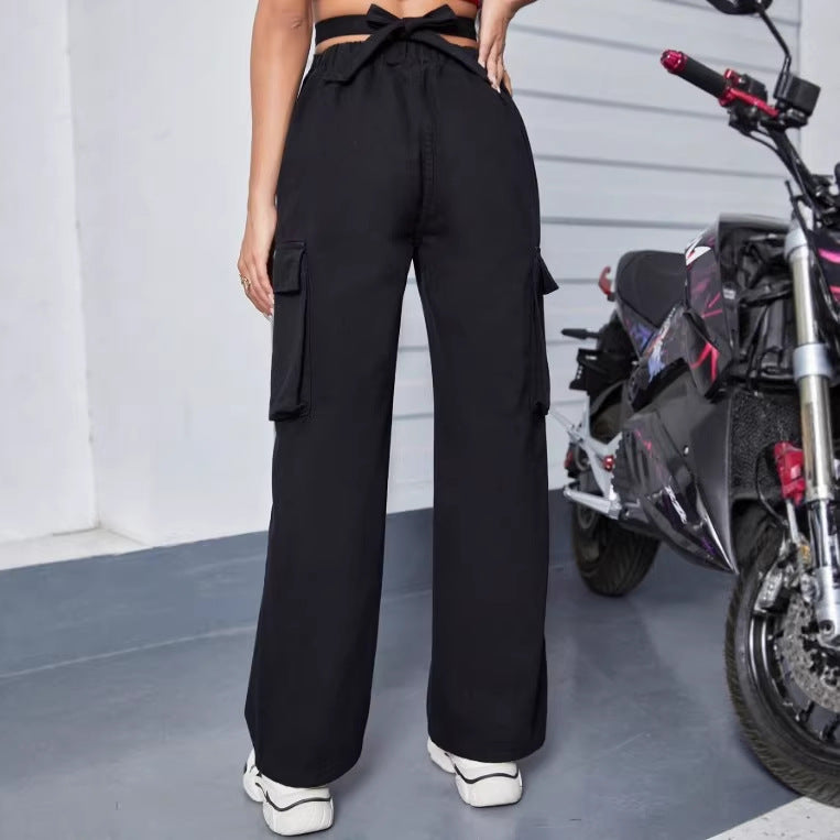 Damen utilitaristische Cargo-Hose mit V-förmigem Bund, weitem Bein und Cargotaschen Echo Archiv