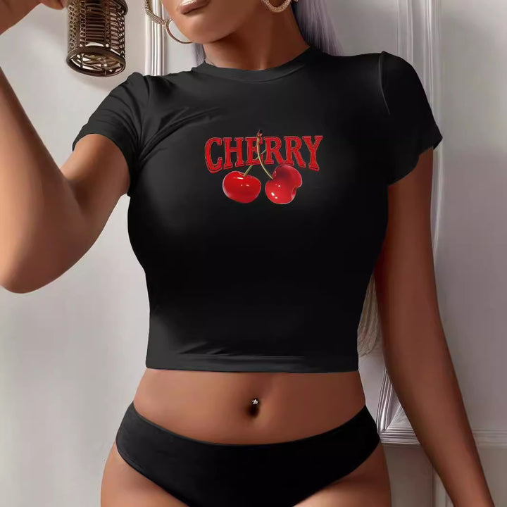 Damen Crop-T-Shirt mit kreativem Cocktail-Design Echo Archiv