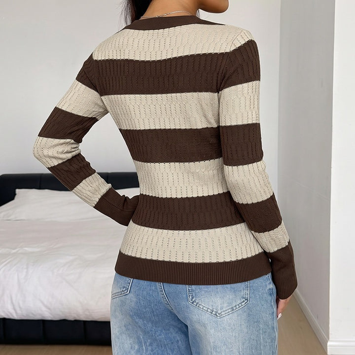 Damen Modischer V-Ausschnitt Pullover mit Streifen Echo Archiv