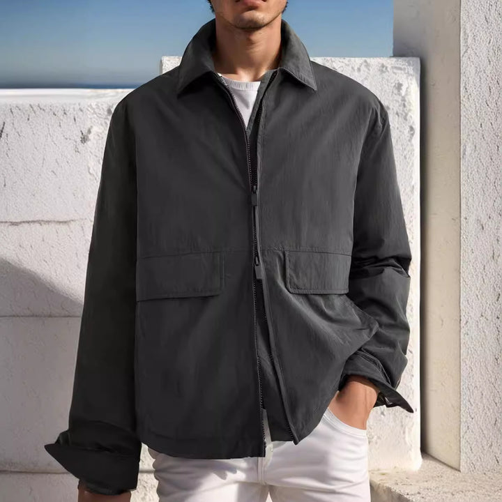 Herren urbane Utility-Jacke mit praktischen Taschen und hohem Kragen Echoarchiv