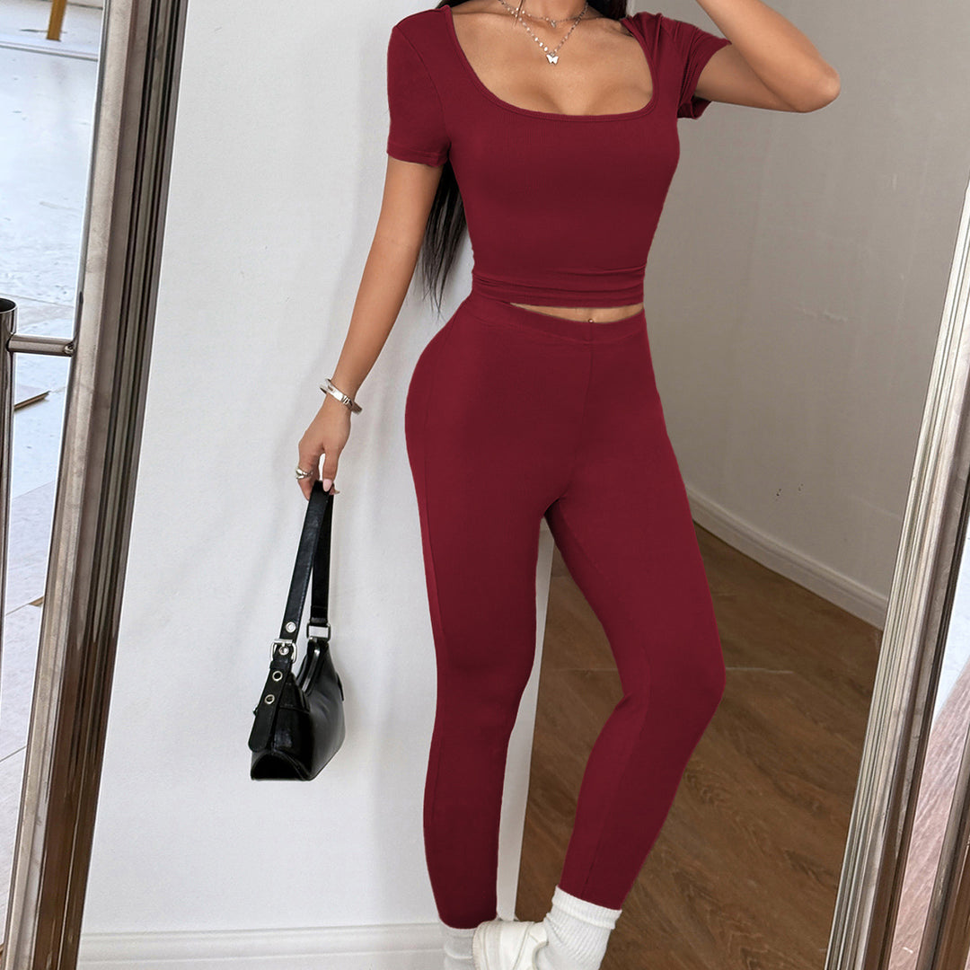Damen Figurbetontes Sport-Set mit kurzärmligem Oberteil und hochgeschnittener Leggings Echo Archiv