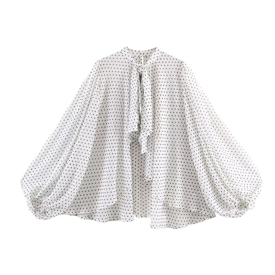 Damen Weite Chiffon‑Bluse mit Schleifenkragen und voluminösen Ballonärmeln Echoarchiv