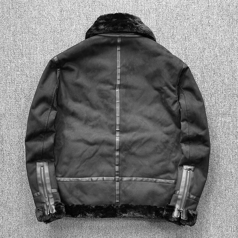 Herren gefütterte Pilotenjacke aus Velourslederimitat mit Teddyfell-Innenfutter und Reißverschluss Echo Archiv