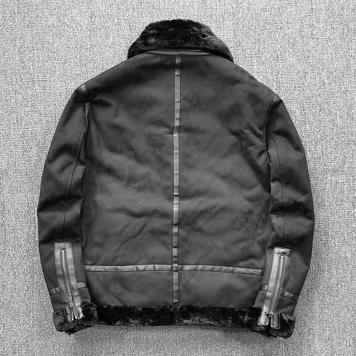 Herren gefütterte Pilotenjacke aus Velourslederimitat mit Teddyfell-Innenfutter und Reißverschluss Echo Archiv
