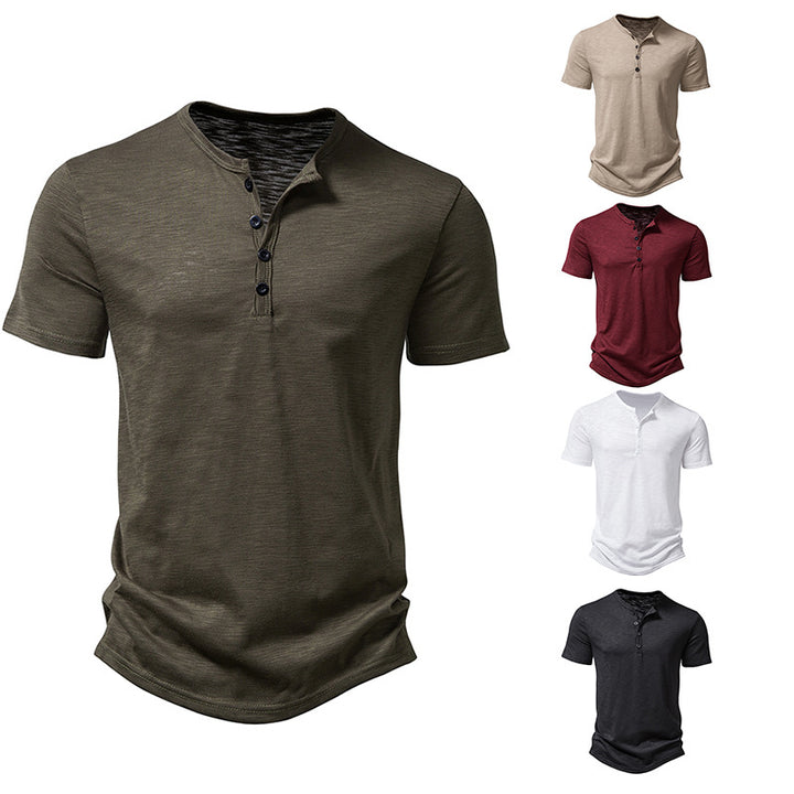 Herren Kurzarm-Henley-Shirt mit klassischem Knopfdesign Echoarchiv