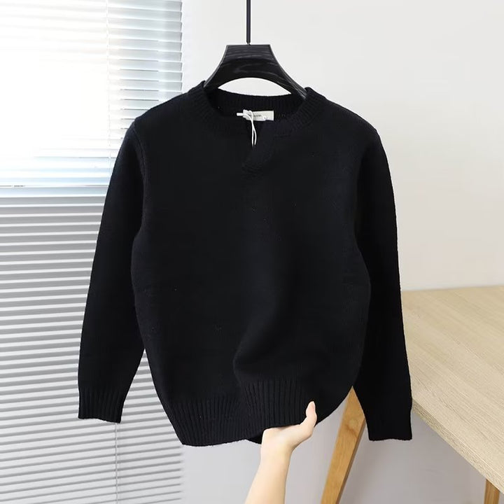 Unisex Feinstrickpullover mit Rundhalsausschnitt und Halslasche im Oversize‑Schnitt Echoarchiv