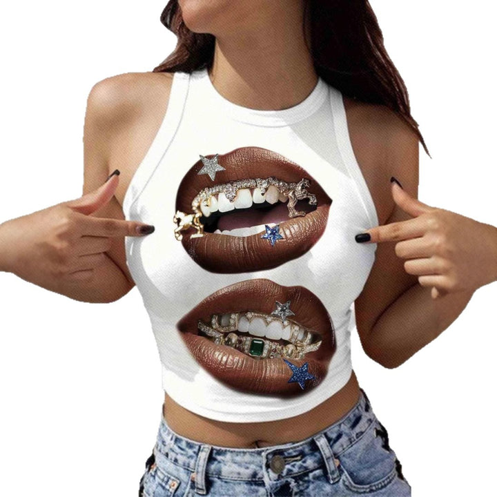 Damen Tanktop mit künstlerischem Lippenmotiv und figurbetontem Schnitt Echo Archiv