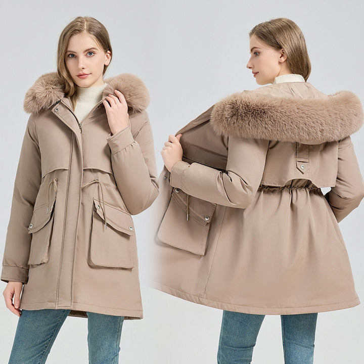 Damen Midilanger Thermoparka mit Teddy-Innenfutter, abnehmbarem Kunstpelzkragen und Taillenregulierung Echo Archiv