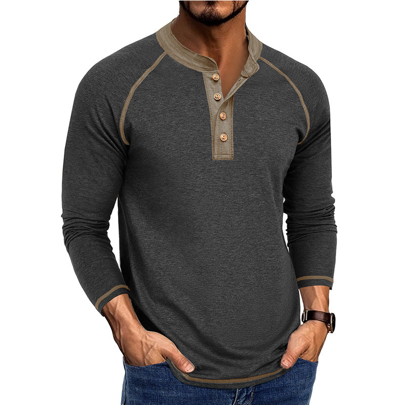 Herren Langarm-Henley-Shirt aus weichem Baumwollmix mit kontrastrierenden Details Echoarchiv