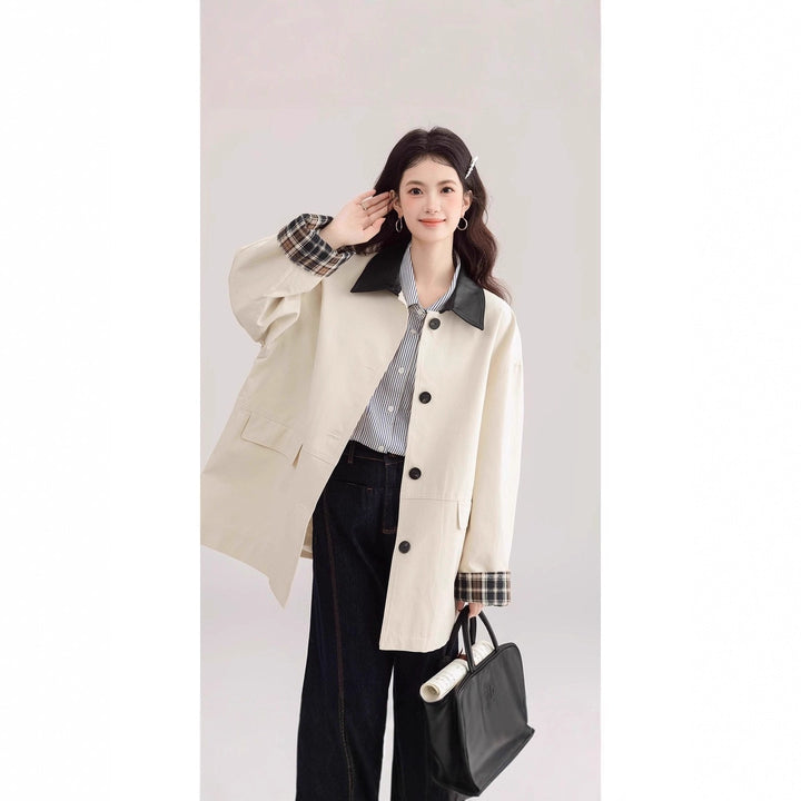 Damen Oversized Trenchcoat mit Kontrastkragen und Karo-Futter Echoarchiv
