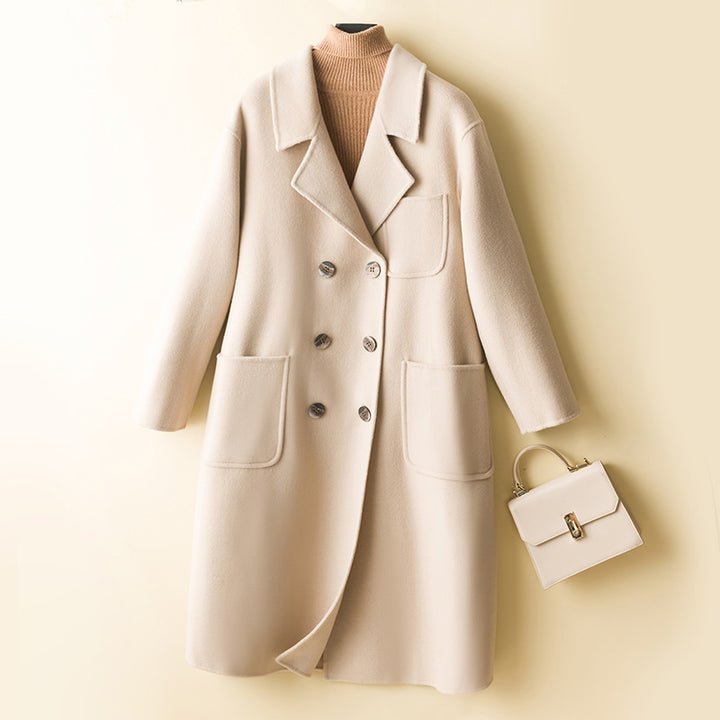 Damen Oversized Doppelreiher Wollmix‑Mantel mit aufgesetzten Taschen Echoarchiv