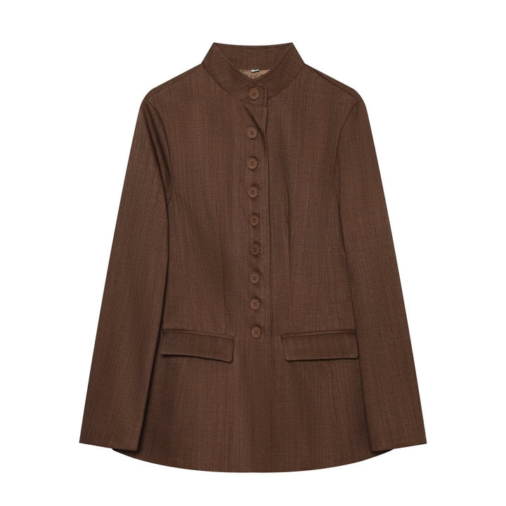 Damen Langblazer mit Stehkragen und durchgehender Knopfleiste Echoarchiv