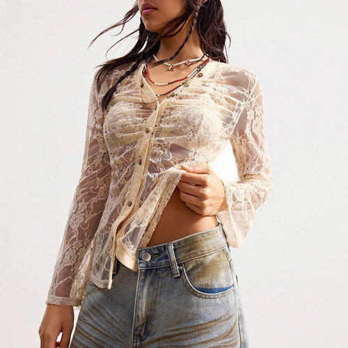Damen nan zarte Spitzen-Cardigan mit taillierter Silhouette und Knopfleiste Echo Archiv