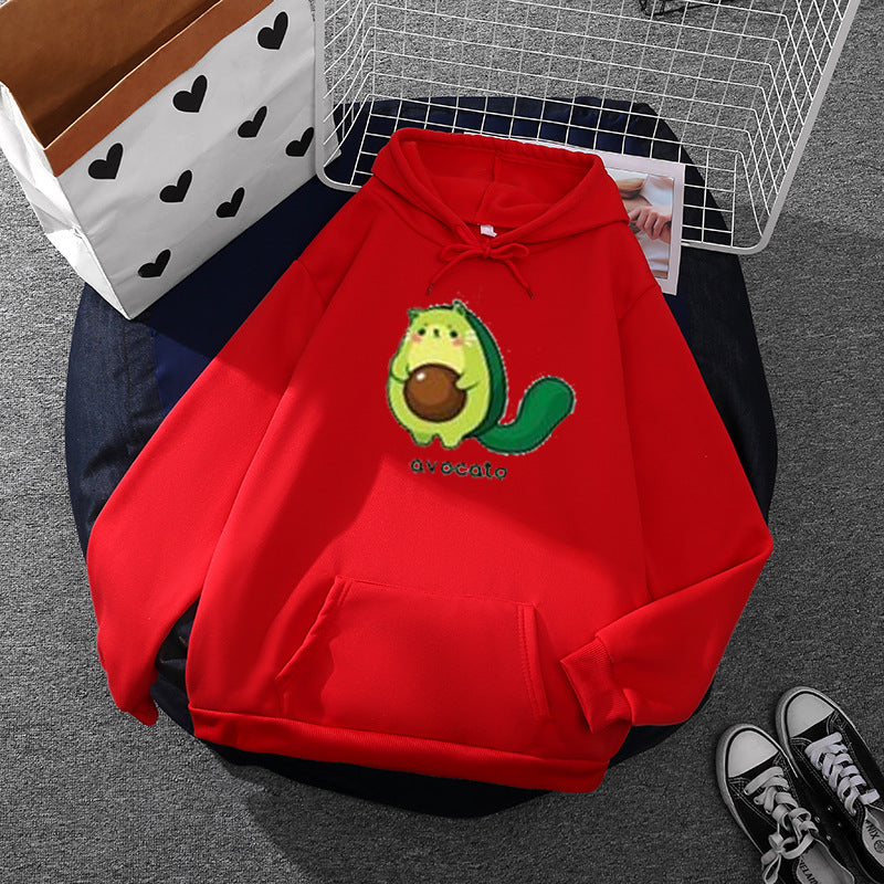 Damen Oversize-Fleecehoodie mit weichem Innenfutter, Kängurutasche und Avocato-Cartoonmotiv – Auréline