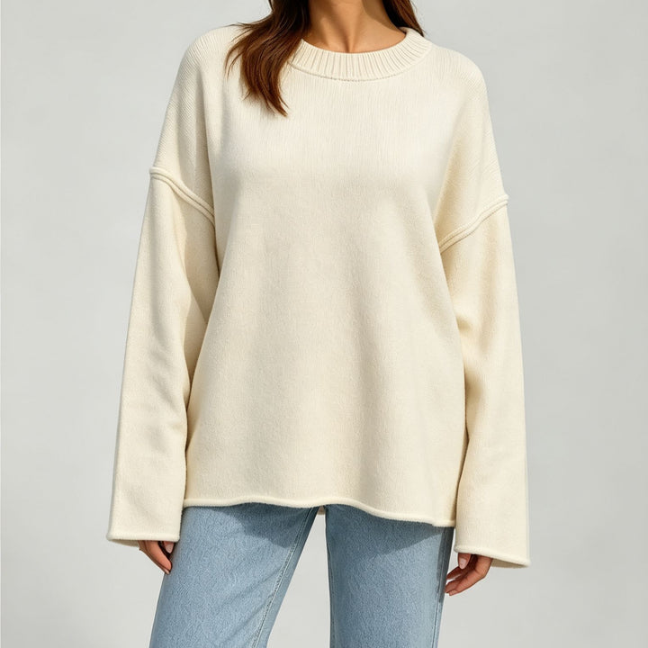 Damen Oversize-Boxy-Pullover mit kurzem Stehkragen und dekorativer Kantennaht – Mavelle
