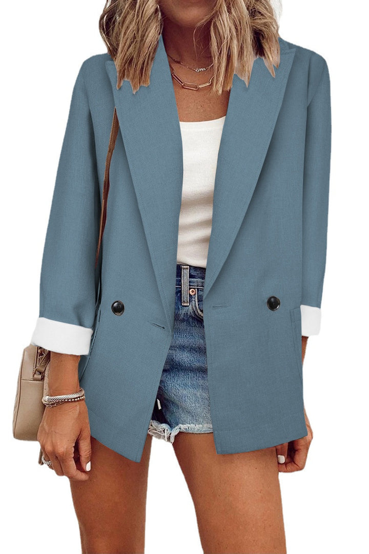 Damen Oversize Longline-Blazer mit 3/4-Ärmeln, Kontrastumschlag und aufgesetzten Taschen Echoarchiv