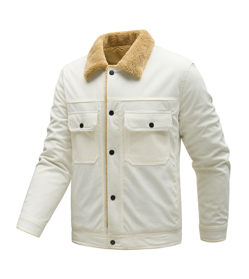 Herren Kordjacke mit Teddyfutter, Kunstfellkragen und Druckknopftaschen Echoarchiv