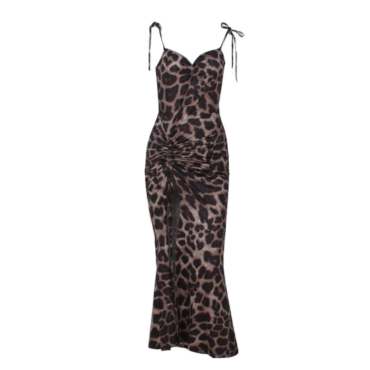Damen Verspieltes Maxikleid mit aufregendem Leomuster und sexy Schlitz Echo Archiv