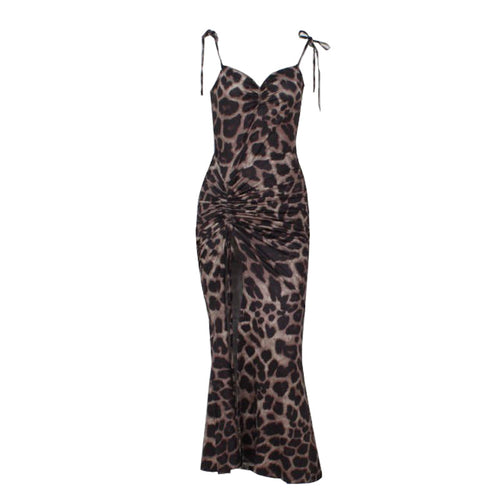 Damen Verspieltes Maxikleid mit aufregendem Leomuster und sexy Schlitz Echo Archiv