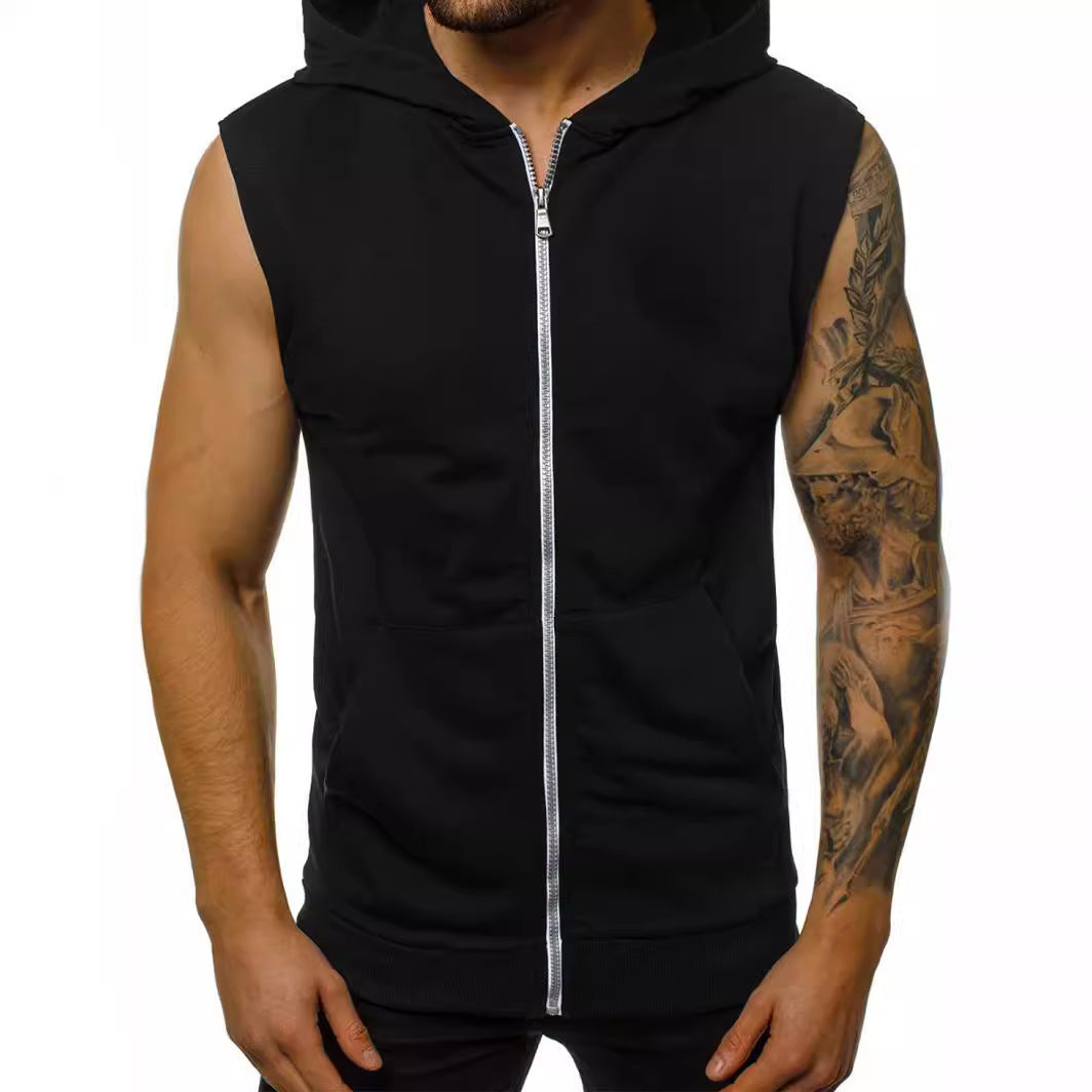 Herren ärmelloser Kapuzenpullover mit durchgehendem Reißverschluss und praktischen Taschen Echoarchiv