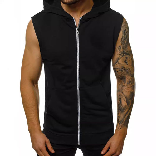 Herren ärmelloser Kapuzenpullover mit durchgehendem Reißverschluss und praktischen Taschen Echoarchiv