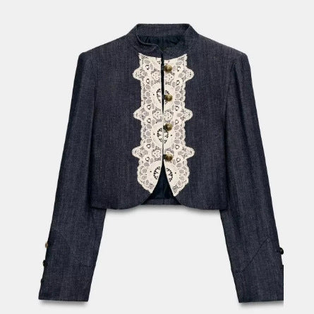 Damen Kurzblazer im Bolero‑Stil mit Spitzenbesatz und Stehkragen Echo Archiv