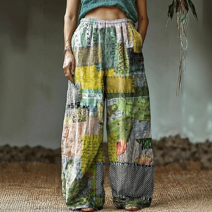 Damen Weite Freizeithose mit ethnischem Patchwork-Muster Echo Archiv