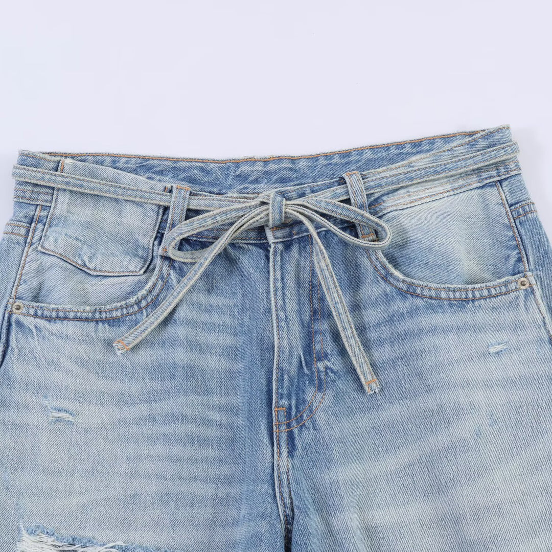 Damen Weite Jeans im Destroyed-Look mit verstellbarem Bund Echo Archiv