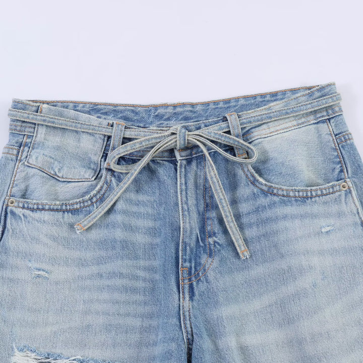 Damen Weite Jeans im Destroyed-Look mit verstellbarem Bund Echo Archiv