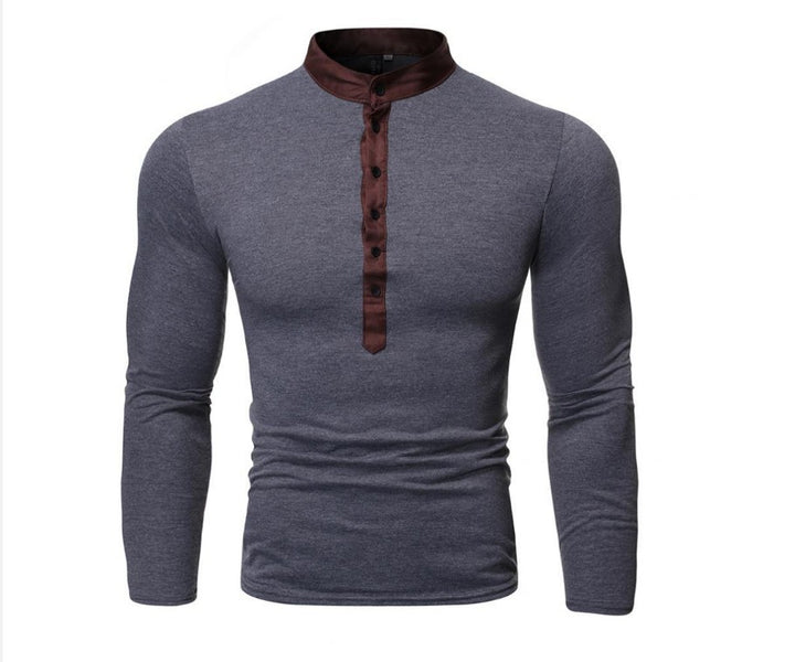 Herren Langarmshirt mit Henley-Kragen und kontrastierenden Knöpfen Echoarchiv
