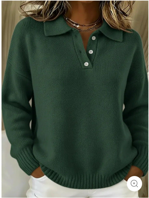 Damen nan kuscheliger Polokragenpullover mit kurzer Knopfleiste und gerippten Bündchen Echo Archiv