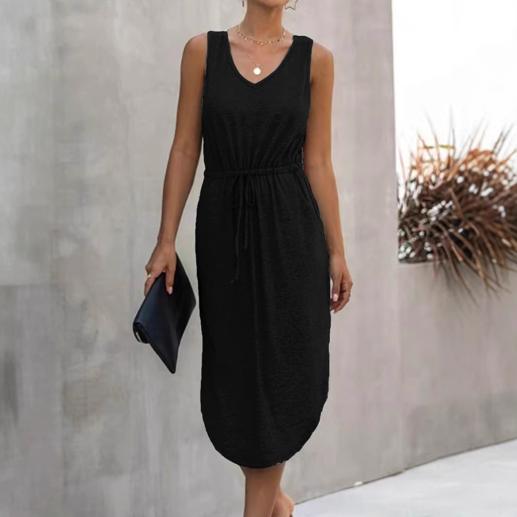 Damen lässiges Maxikleid mit V-Ausschnitt und elastischem Taillenbund Echo Archiv