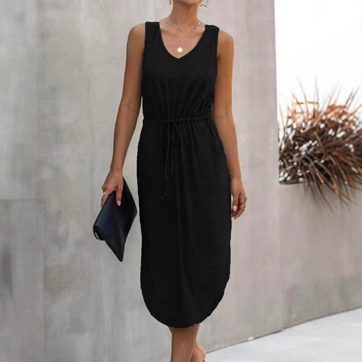 Damen lässiges Maxikleid mit V-Ausschnitt und elastischem Taillenbund Echo Archiv