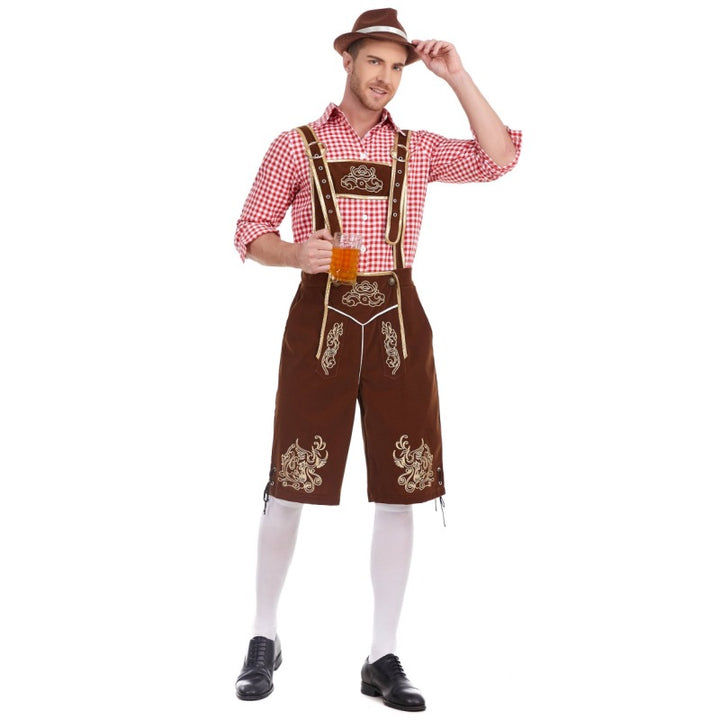 Herren nan Filzoptik-Lederhose knielang mit barocker Stickerei, verstellbaren Trägern und Dekornieten Echo Archiv
