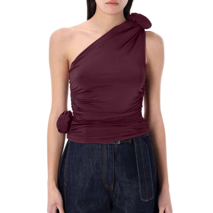 Damen asymmetrisches Top mit Raffungen und floralem Detail Echo Archiv