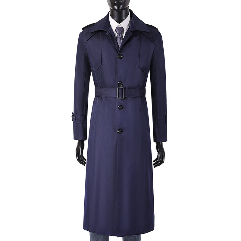 Herren Lang geschnittener Trenchcoat mit klassischem Revers und wasserabweisendem Finish Echoarchiv