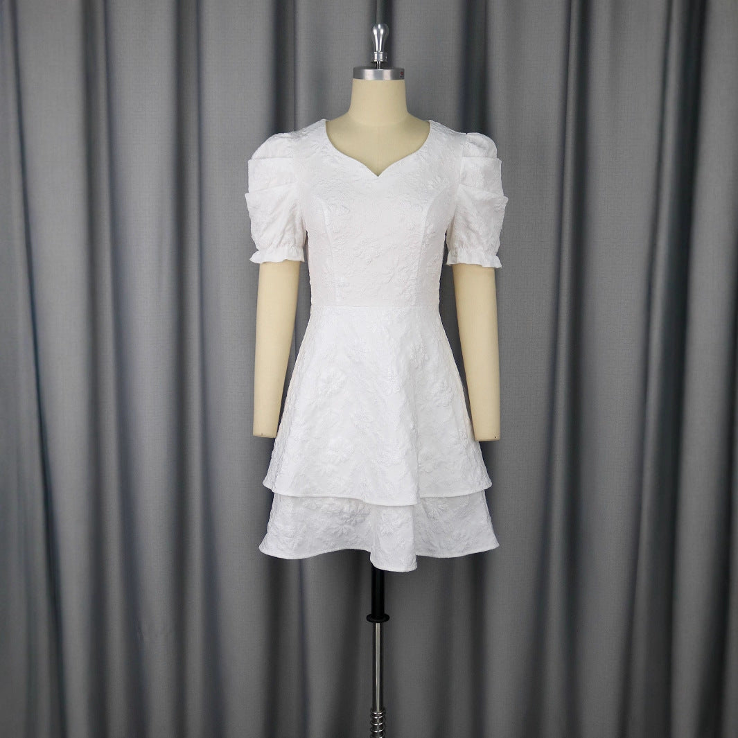 Damen romantisches Kurzarmkleid mit gestuftem Rock Echo Archiv