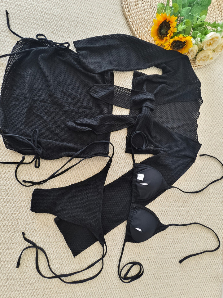 Damen Bikini-Set mit transparentem Wickeloberteil und hoch taillierten Shorts Echo Archiv
