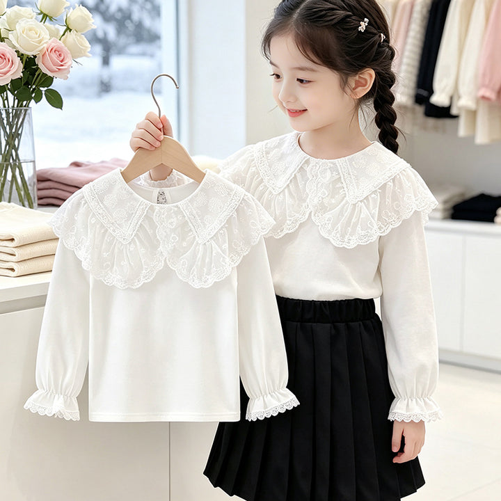 Mädchen Bluse mit elegantem Spitzenkragen und Rüschendetails Echo Archiv