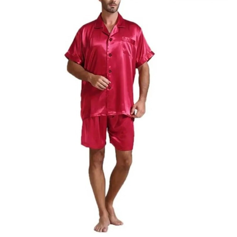 Damen Satin-Pyjama-Set mit kurzer Hose und elegantem Kragen Echoarchiv
