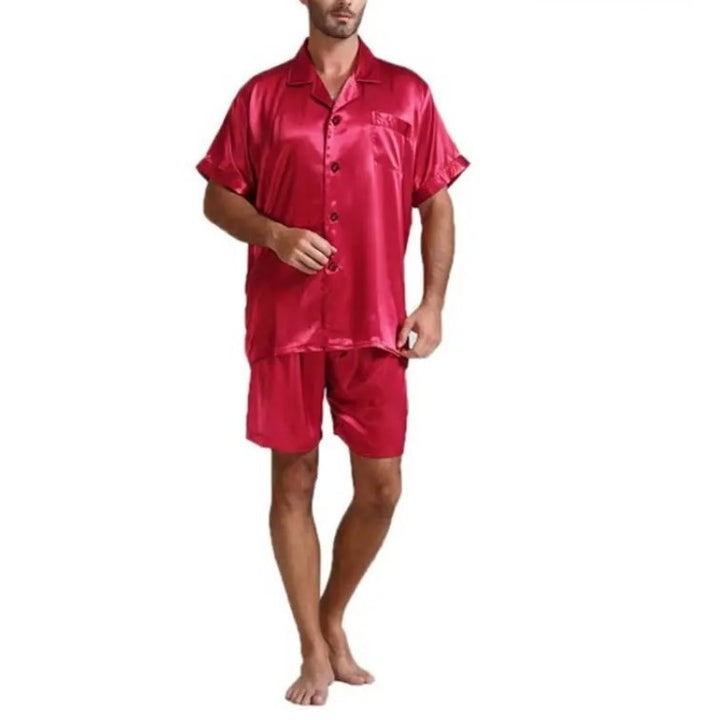 Damen Satin-Pyjama-Set mit kurzer Hose und elegantem Kragen Echoarchiv