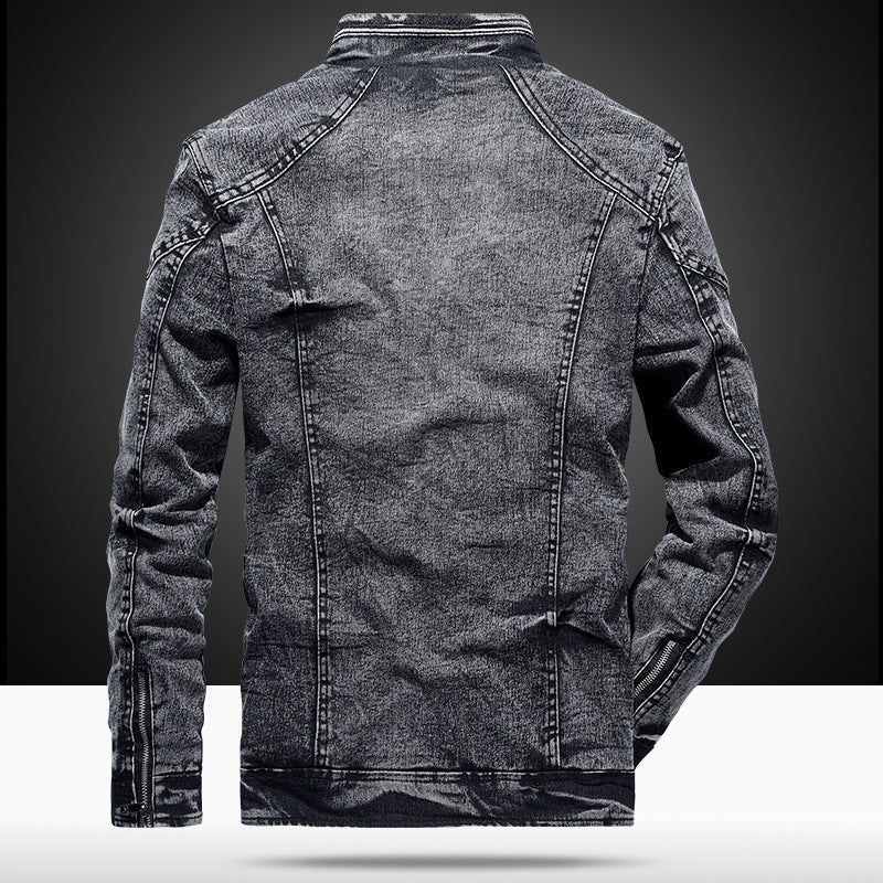 Herren Denim-Utility-Blouson mit hochschließendem Stehkragen und Zipper-Taschen – Denvaro