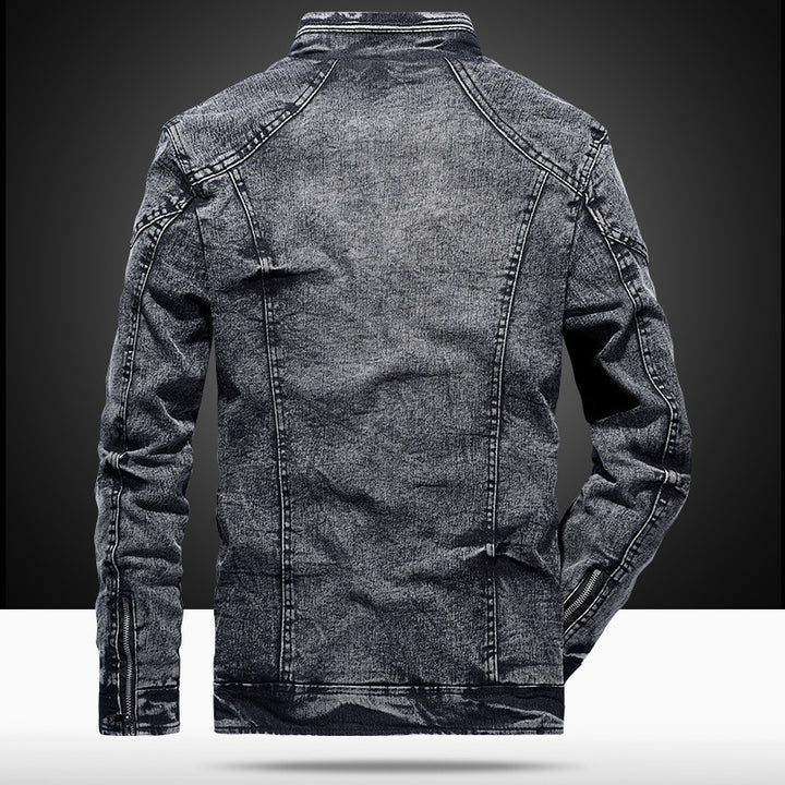 Herren Denim-Utility-Blouson mit hochschließendem Stehkragen und Zipper-Taschen – Denvaro