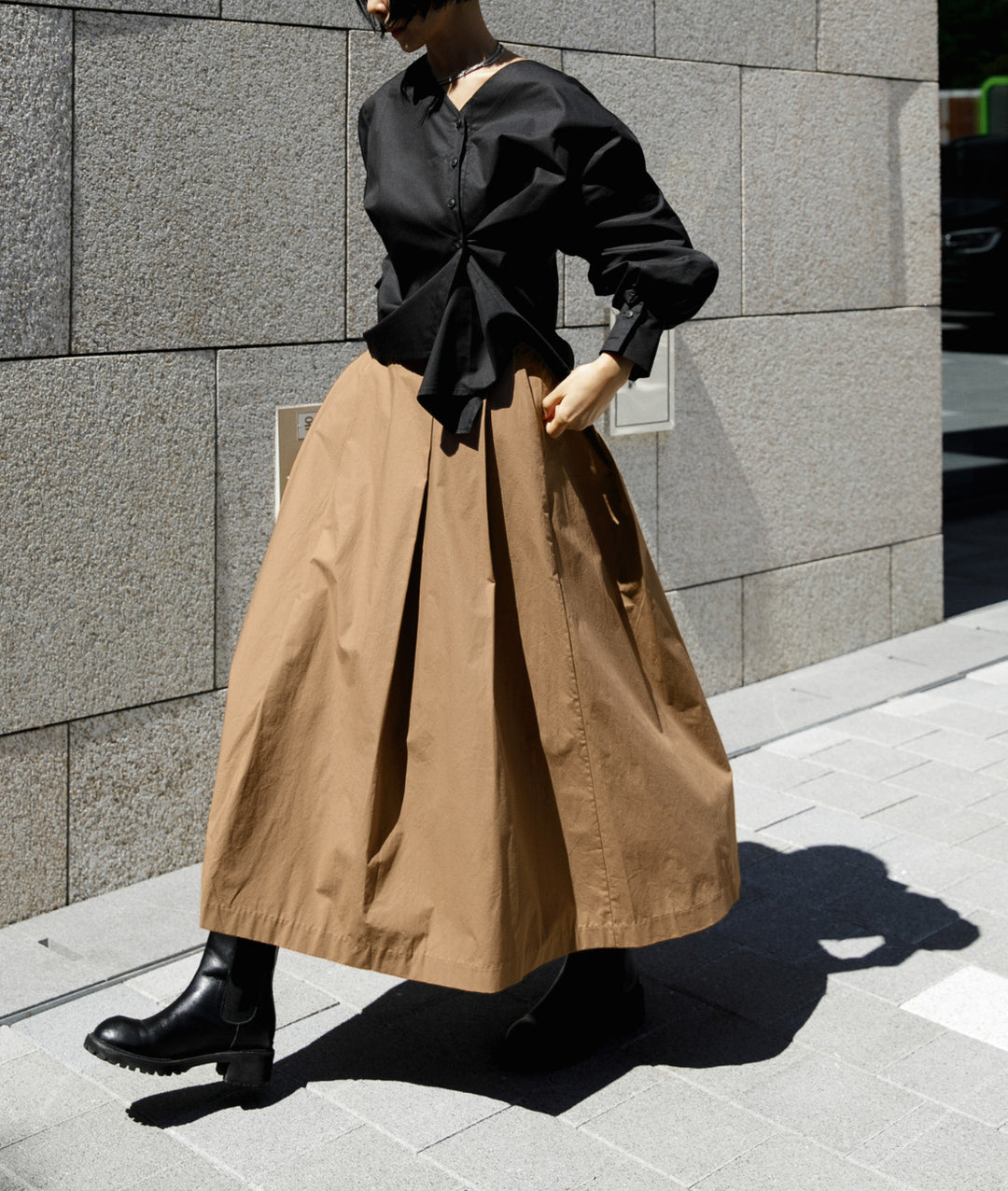 Damen Weicher Baumwoll-Maxirock mit weitem A-Linien-Schnitt, Kellerfalten und Eingrifftaschen – Valéora