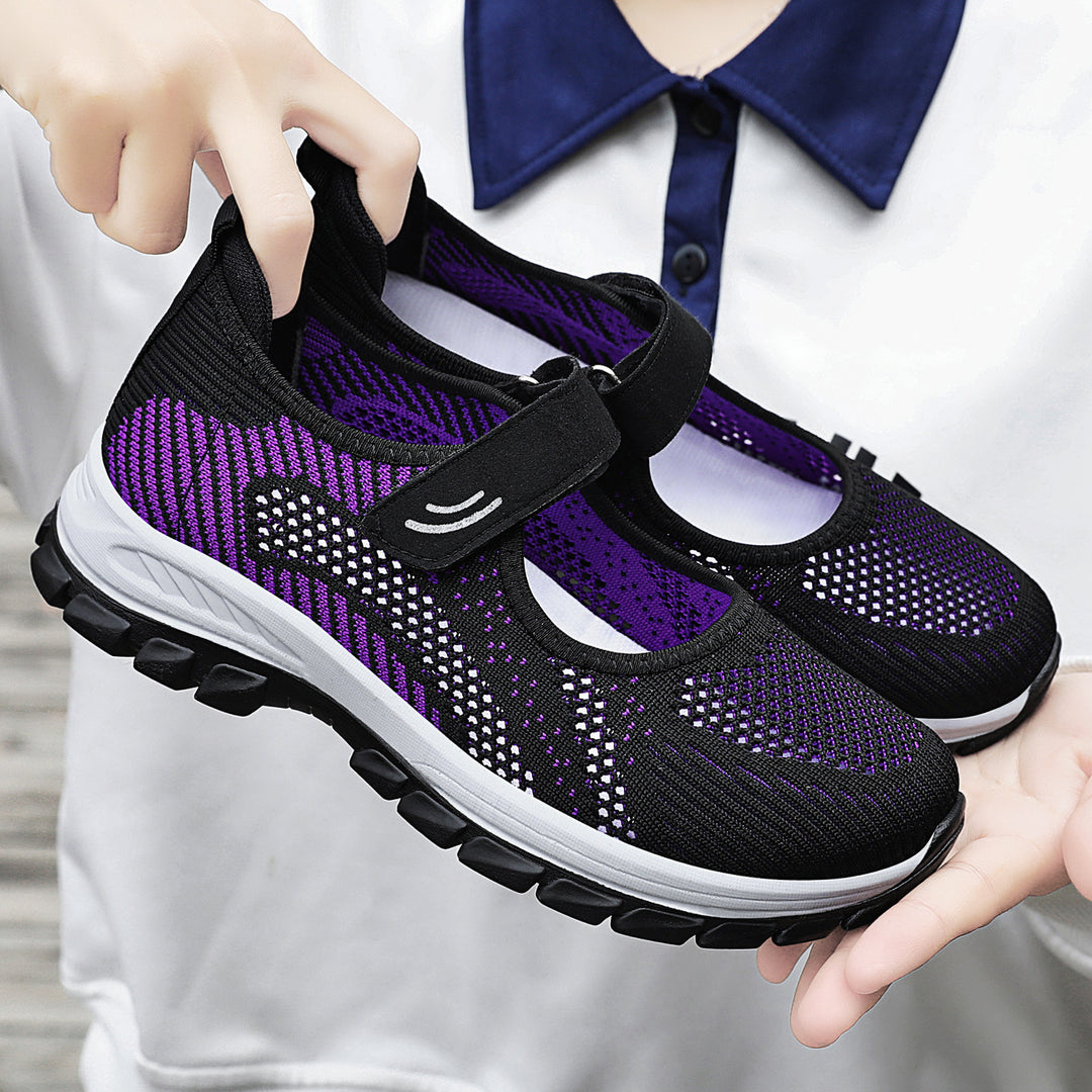 Damen nan atmungsaktive Strick-Mary-Jane Walkingsneaker mit Klettverschluss und dämpfender Leichtlaufsohle Echo Archiv