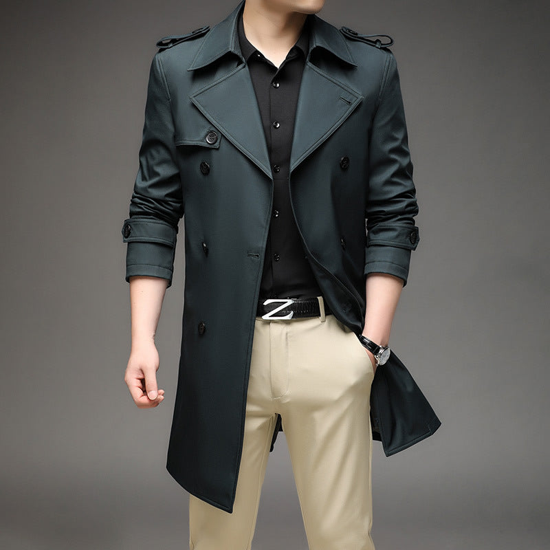 Herren Moderner Slim-Fit Trenchcoat mit Epauletten und doppelreihiger Knopfleiste – Marzano