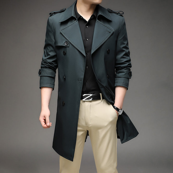 Herren Moderner Slim-Fit Trenchcoat mit Epauletten und doppelreihiger Knopfleiste – Marzano