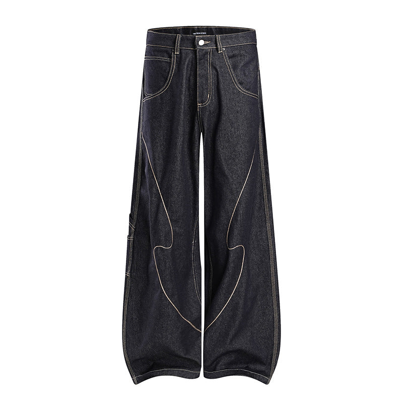 Damen High‑Waist weite Balloon-Jeans mit Kontrastnähten und Utility‑Tasche Echoarchiv